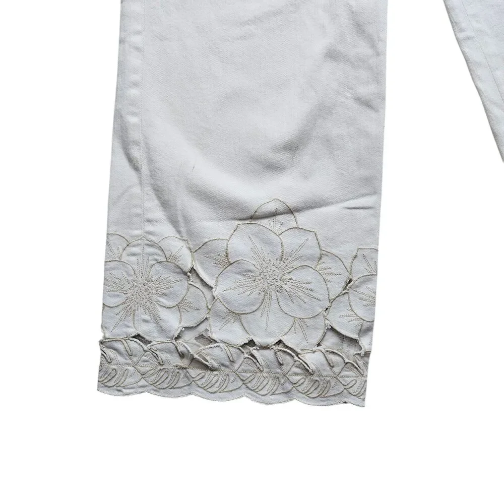 Anthropologie Pilcro Stet Floral Cutout Cropped Jeans Womens 32 White - Picture 10 of 11